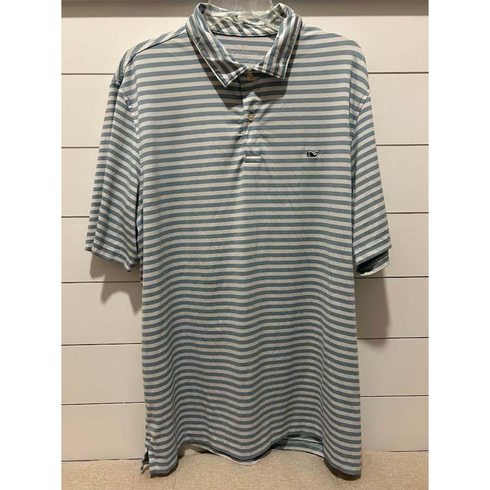 Vineyard Vines Performance Polo Shirt Mens XL Blue White Striped Short Sleeve